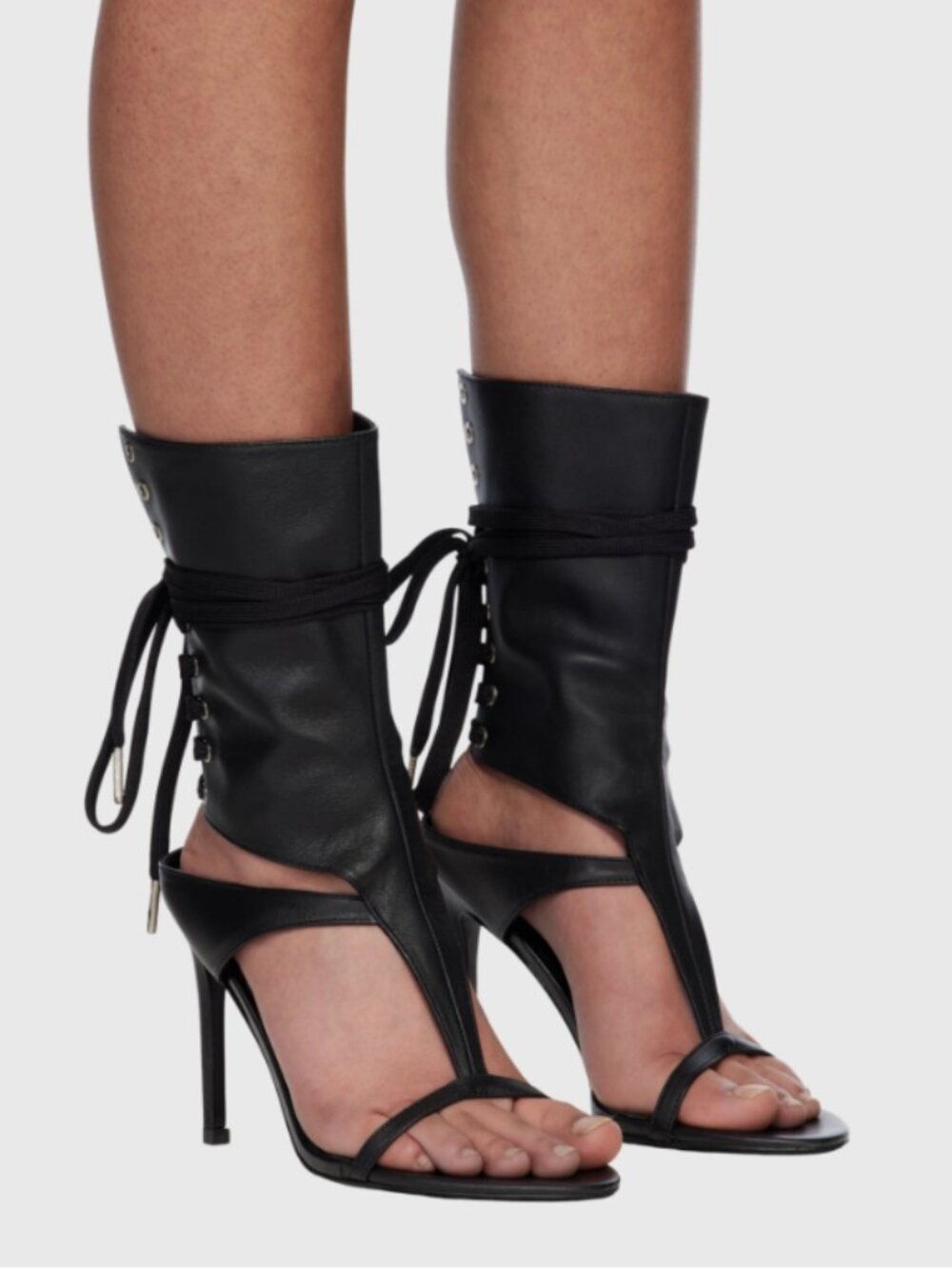 Sienna Rossi Sesen Lace Up Cutout Thong Sandals Black – NEW IN BOX